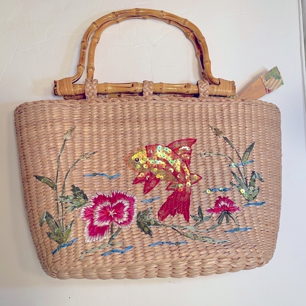 Vintage Cappelli Straworld Inc. Weaved Sequined Purse, Coy Fish, Floral …